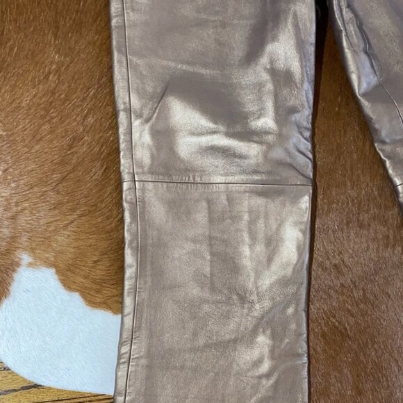 CACHE Metallic Copper Bronze Brown Leather Pants Size 10 Y2K Festival - Picture 8 of 12